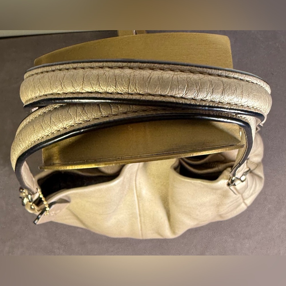 Coach Madison Phoebe shoulder tote bag pebbled leather metallic light gold EUC - Picture 5 of 16